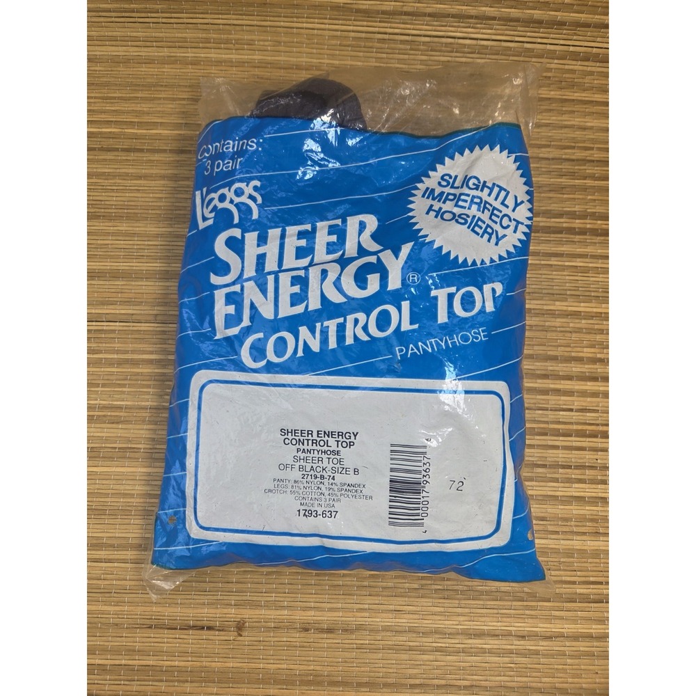 Vintage Leggs Sheer Energy Control Top Pantyhose Off Black Size B Pack Of 3